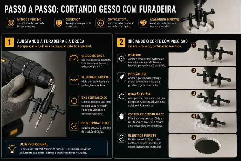 Passo a Passo Cortando Gesso com Furadeira